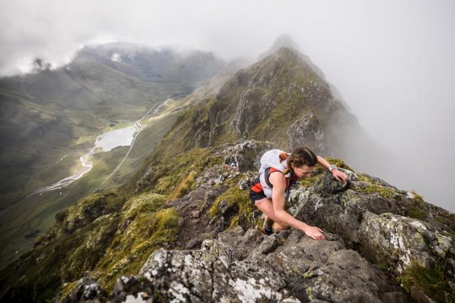Runners on the Aonach Eagach ridge this afternoon. © No Limits Photography 